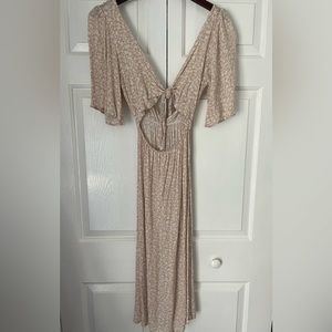 Beige Floral Midi Dress